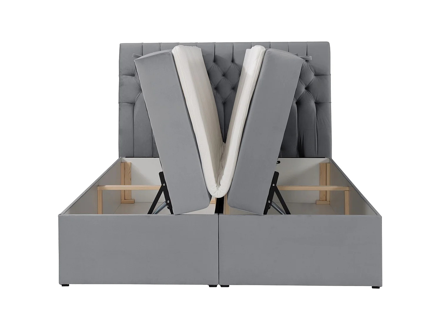 Boxbett 160×200 mit Matratze und Topper – Samt – Grau – DAISSY