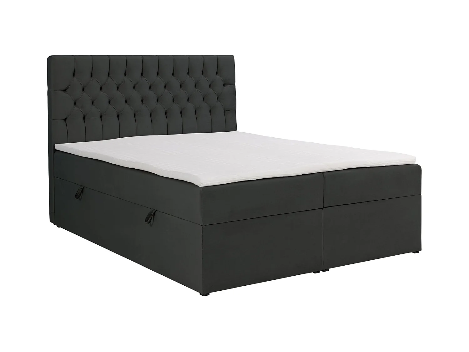 Lit boxspring 180×200 – avec matelas et surmatelas – velours – gris foncé – DAISSY