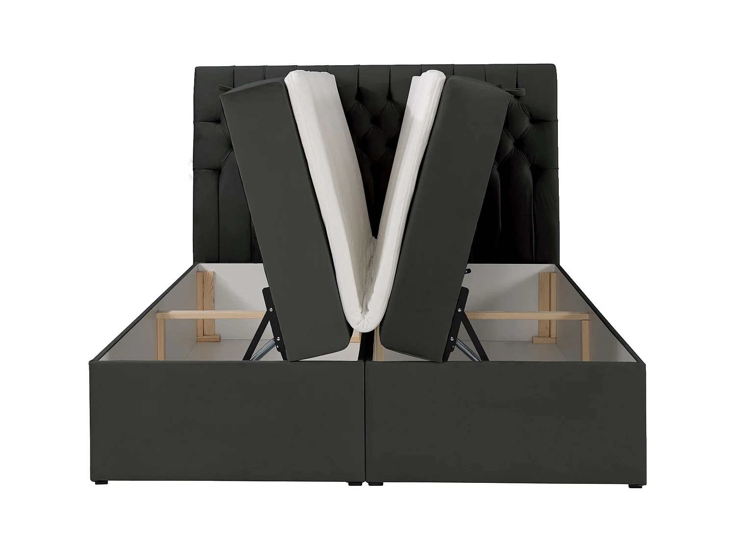 Lit boxspring 180×200 – avec matelas et surmatelas – velours – gris foncé – DAISSY