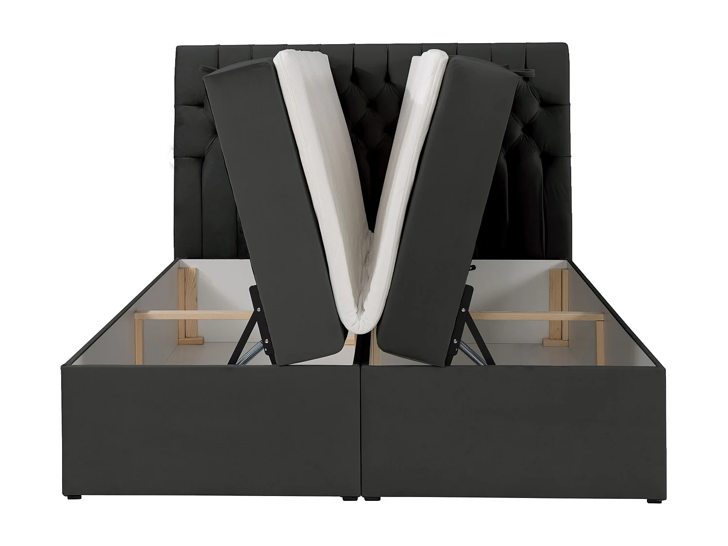 Lit boxspring 180×200 – avec matelas et surmatelas – velours – gris foncé – DAISSY