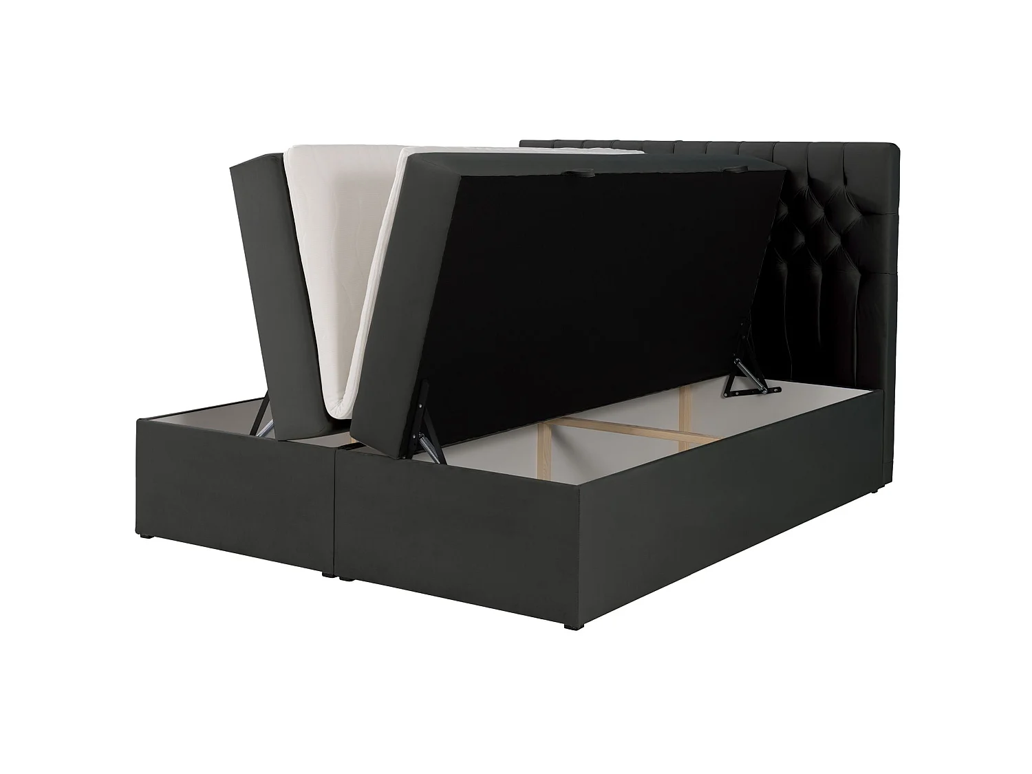 Lit boxspring 180×200 – avec matelas et surmatelas – velours – gris foncé – DAISSY