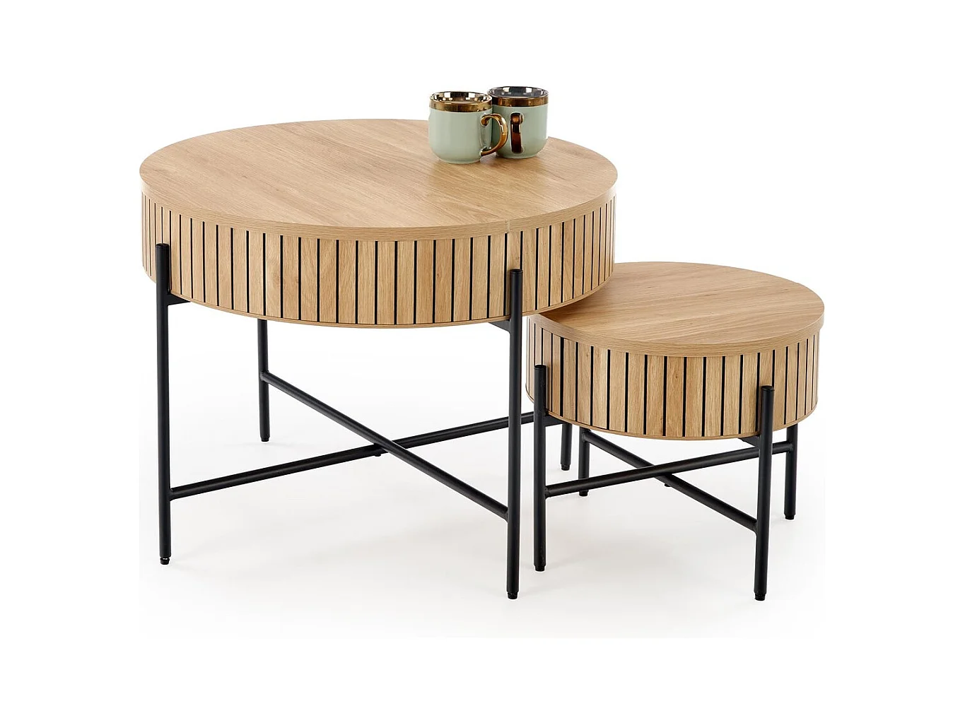 Table basse Dante/lot de 2/ronde/compartiment de rangement/marron et noir