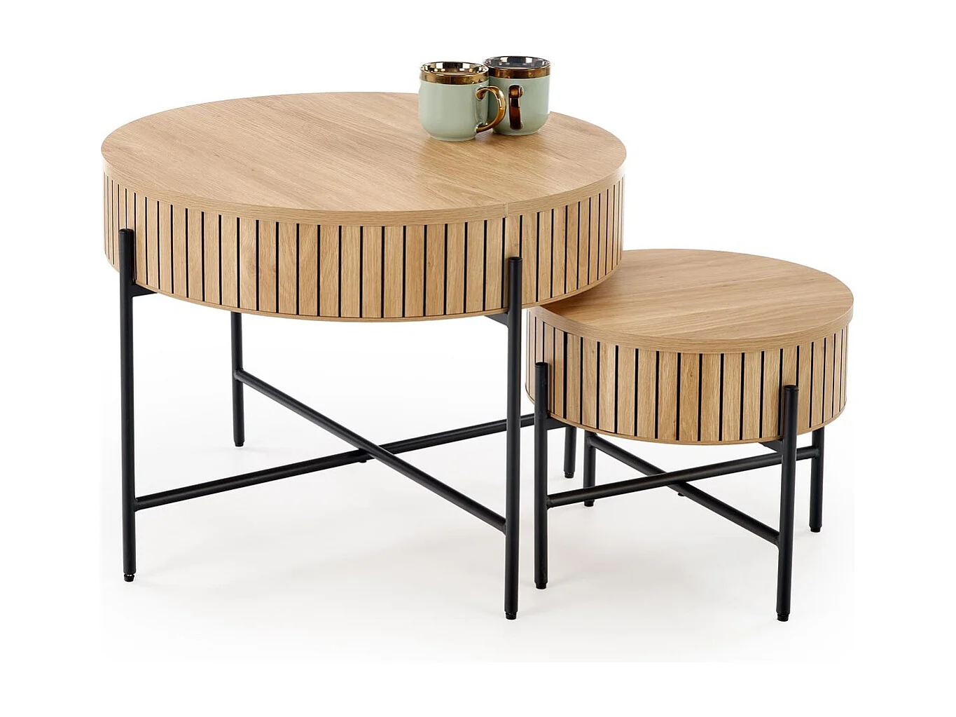 Table basse Dante/lot de 2/ronde/compartiment de rangement/marron et noir