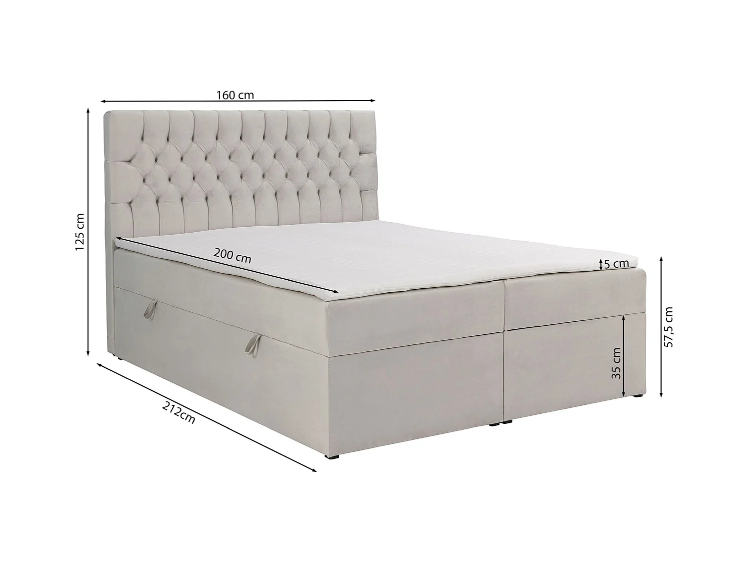 Lit boxspring 160×200 – avec matelas et surmatelas – velours – gris foncé – DAISSY