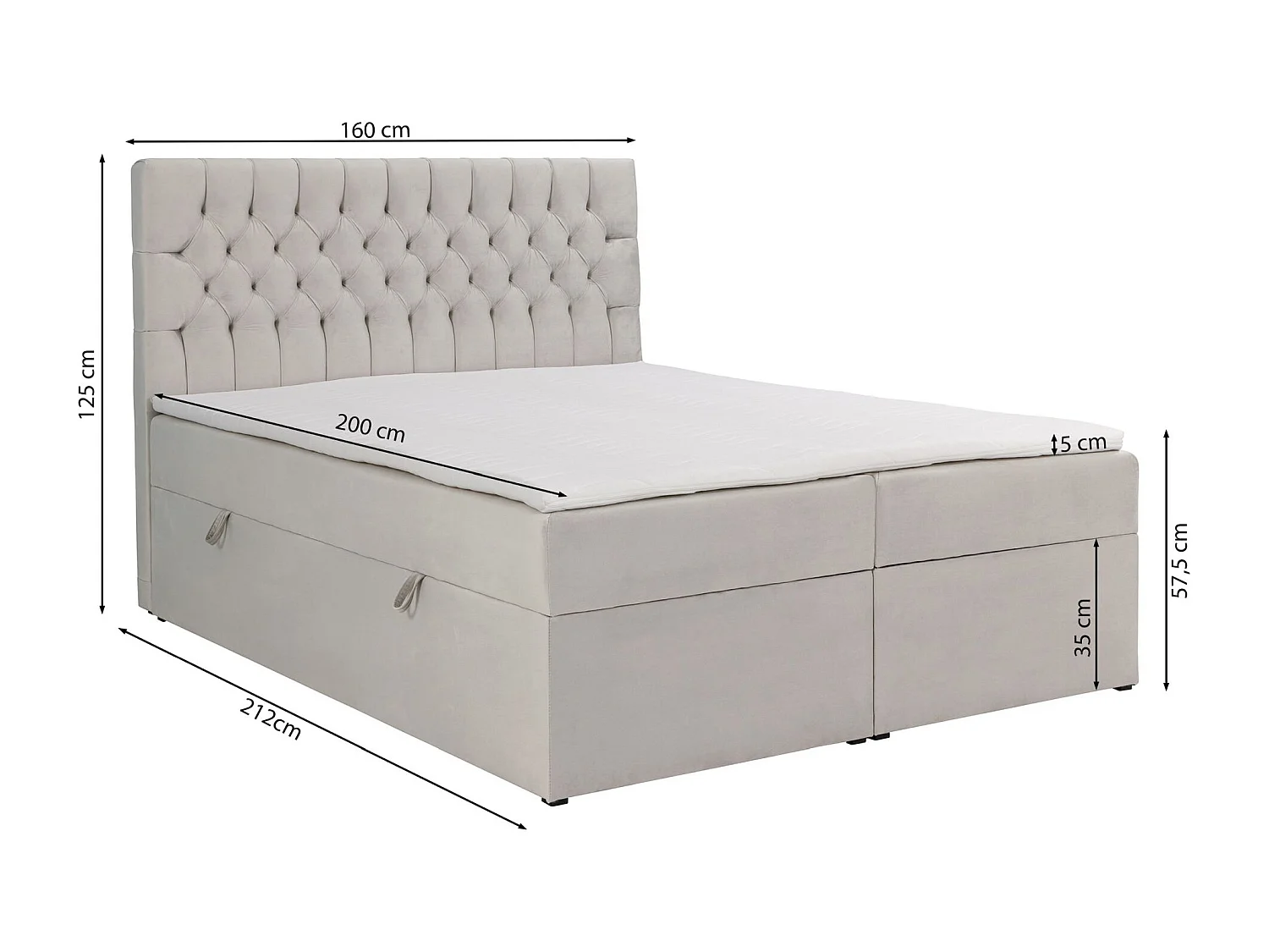 Lit boxspring 160×200 – avec matelas et surmatelas – velours – gris foncé – DAISSY