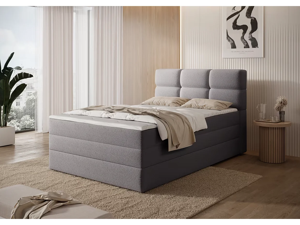 Box spring Lit/Tissu/Gris