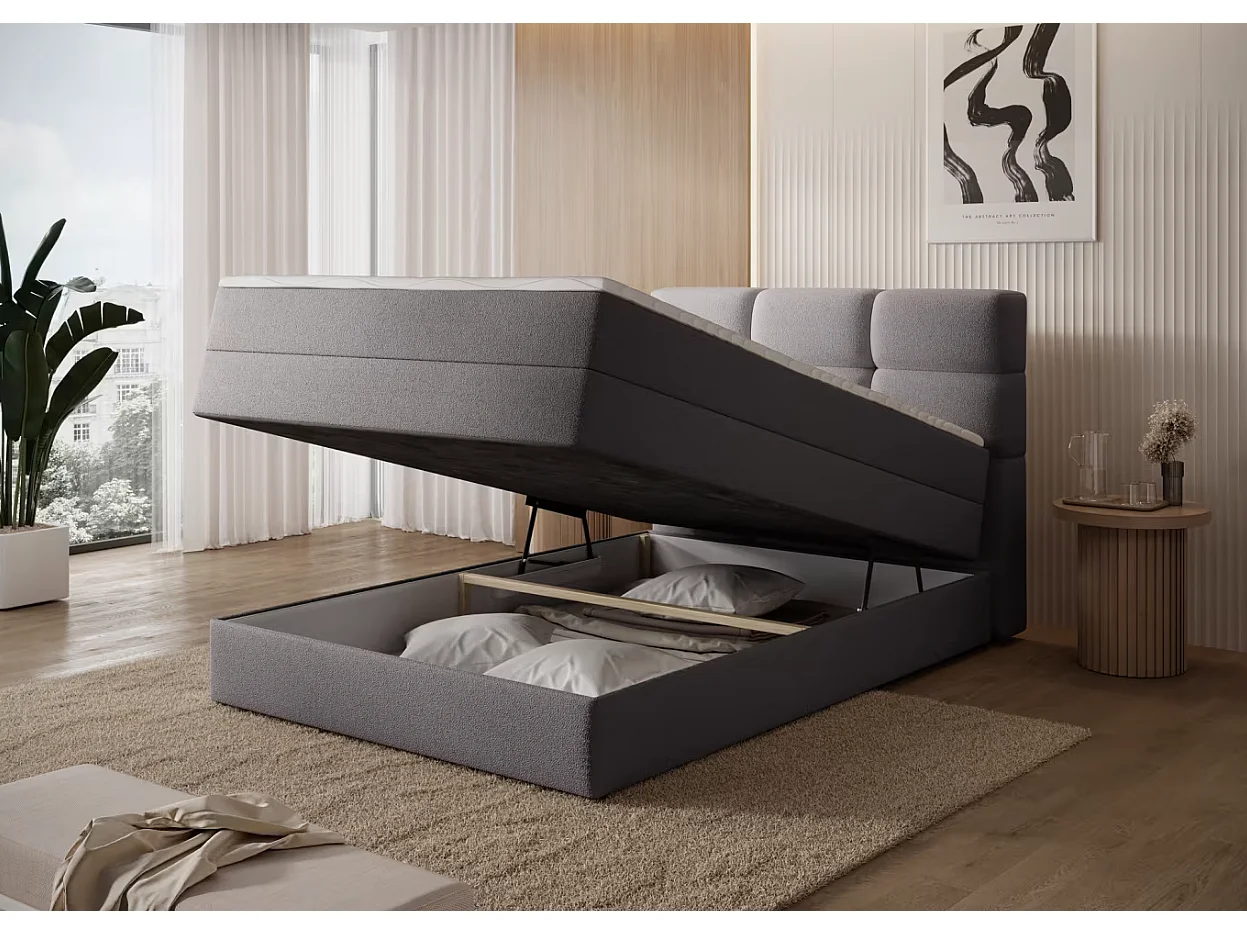 Box spring Lit/Tissu/Gris