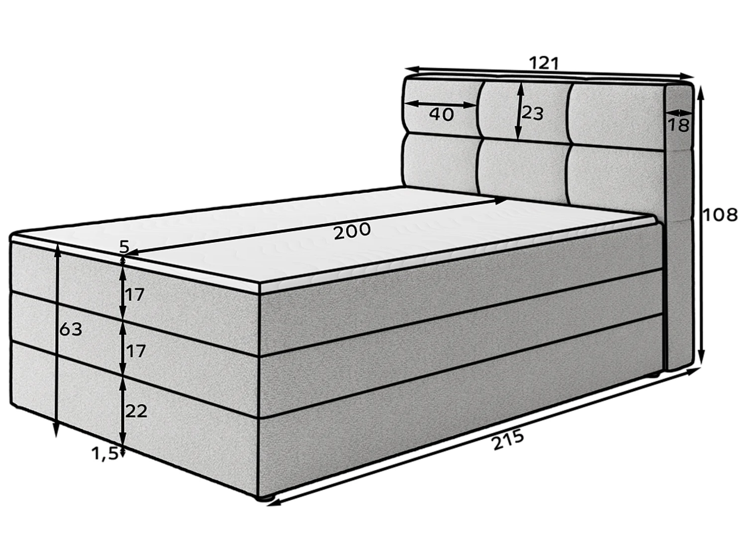 Box spring Lit/Tissu/Gris