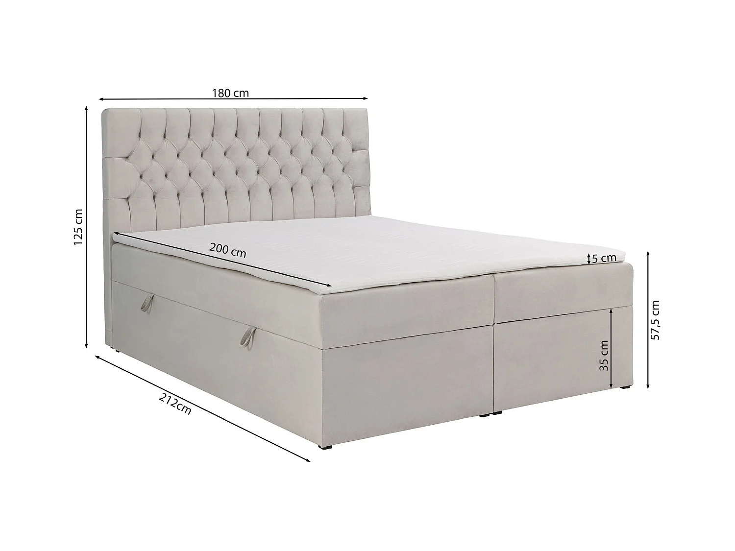 Lit boxspring 180×200 – avec matelas et surmatelas – velours – beige clair – DAISSY
