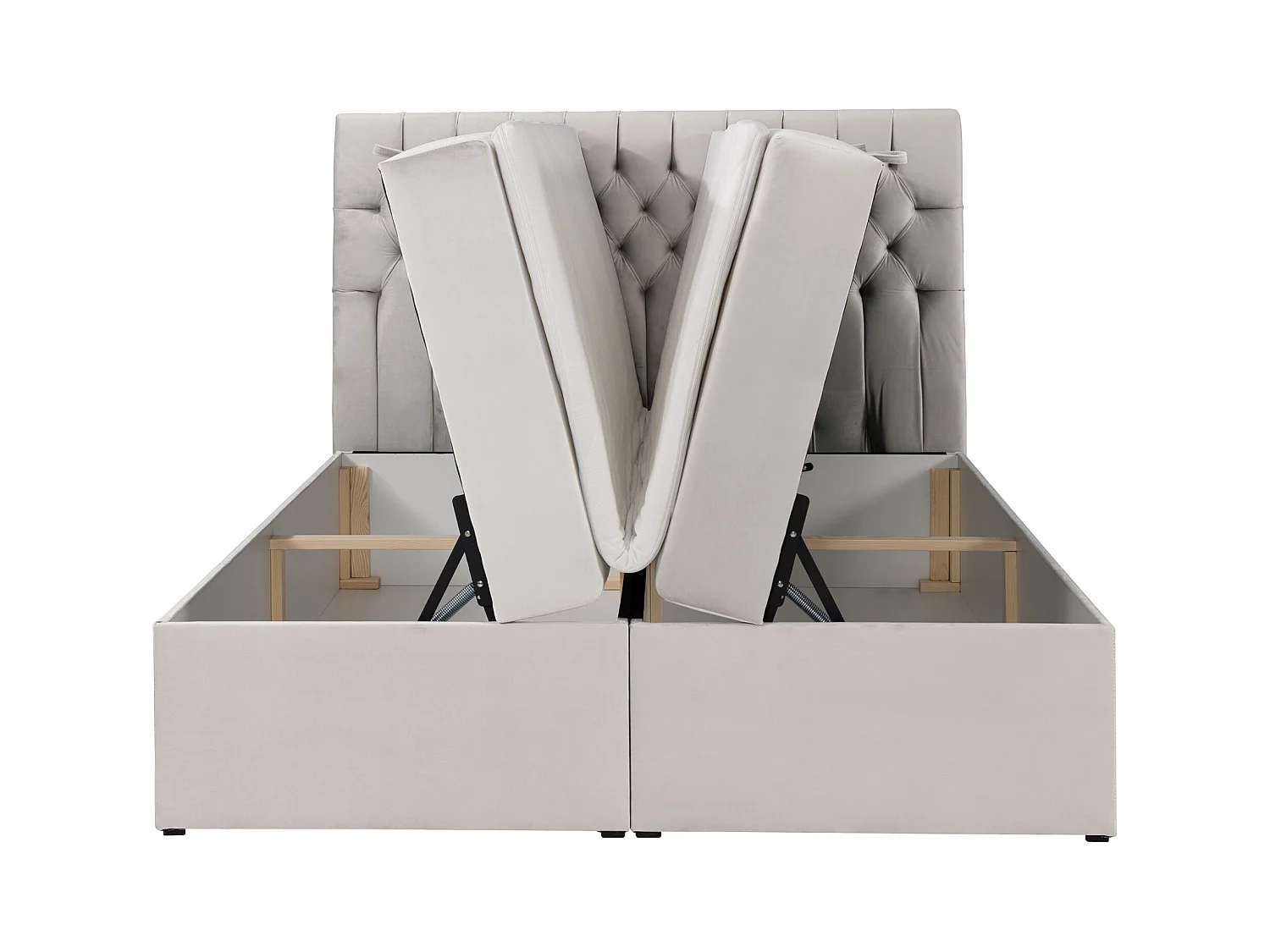 Lit boxspring 180×200 – avec matelas et surmatelas – velours – beige clair – DAISSY