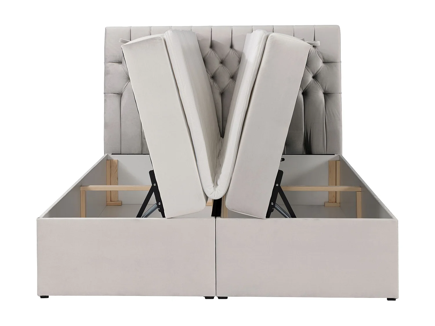 Lit boxspring 180×200 – avec matelas et surmatelas – velours – beige clair – DAISSY