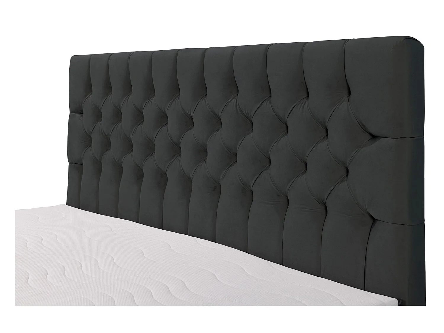 Lit boxspring 140×200 – avec matelas et surmatelas – velours – gris foncé – DAISSY