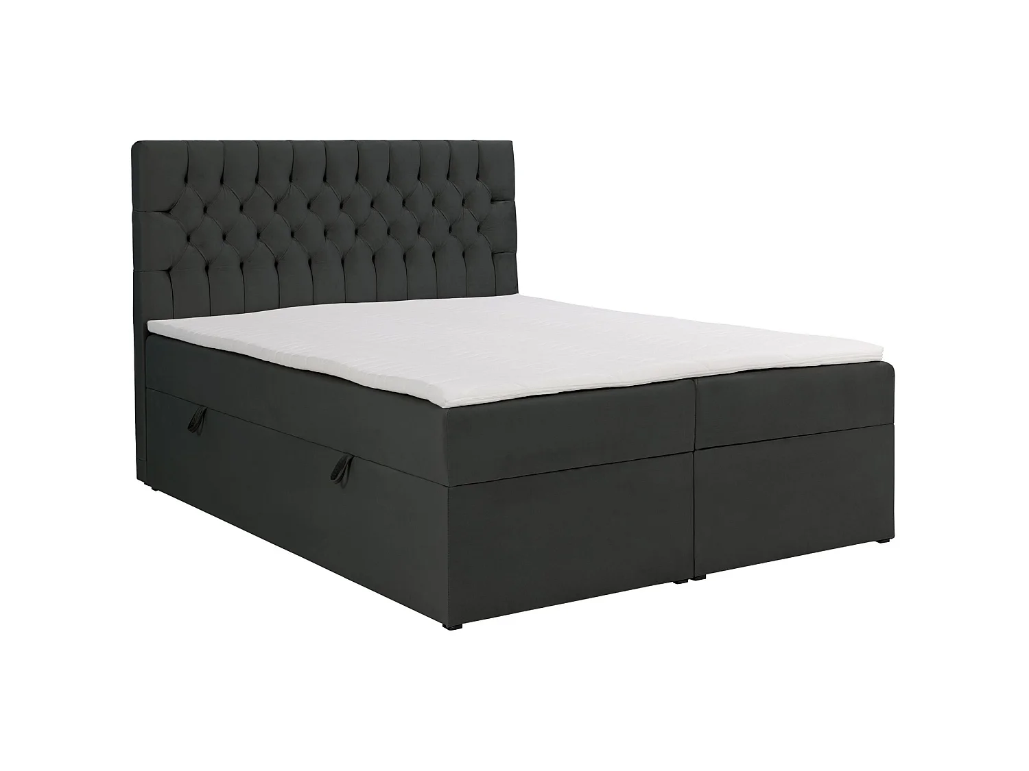Lit boxspring 140×200 – avec matelas et surmatelas – velours – gris foncé – DAISSY