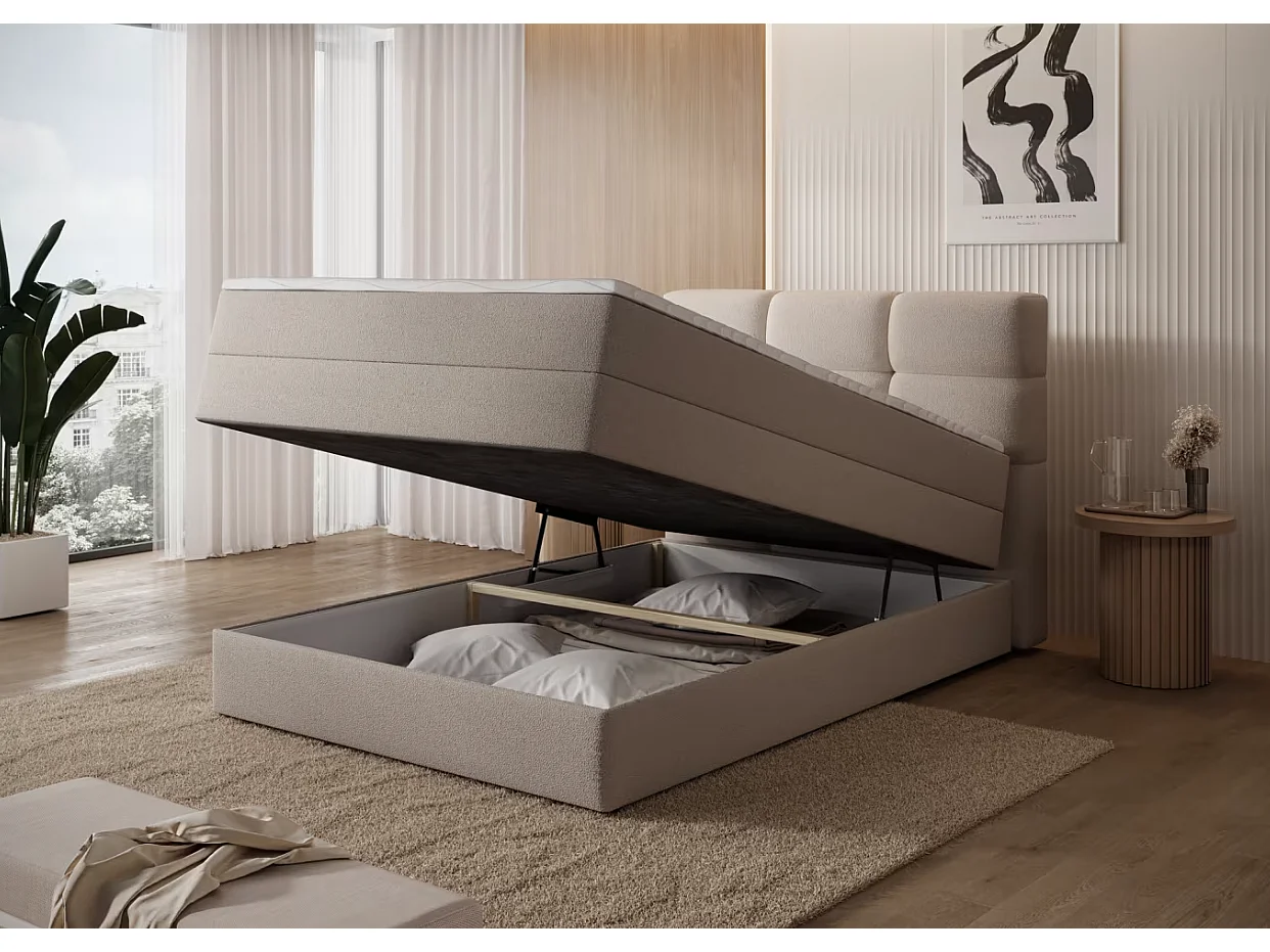 Box spring Lit/Tissu/Beige