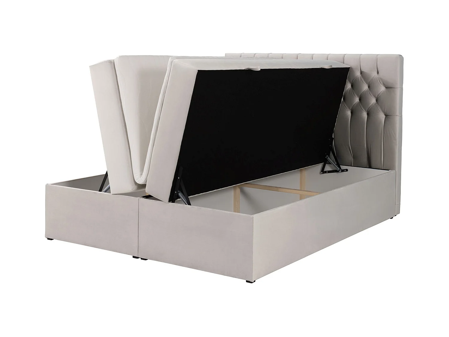 Lit boxspring 140×200 – avec matelas et surmatelas – velours – beige clair – DAISSY