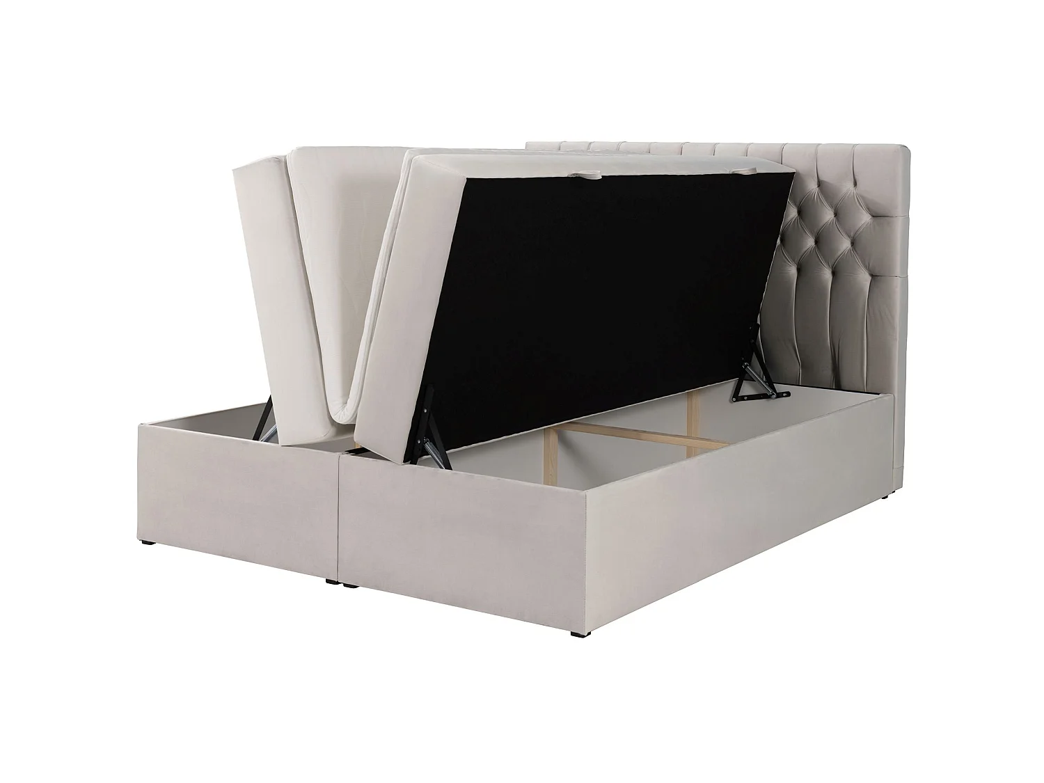 Lit boxspring 140×200 – avec matelas et surmatelas – velours – beige clair – DAISSY