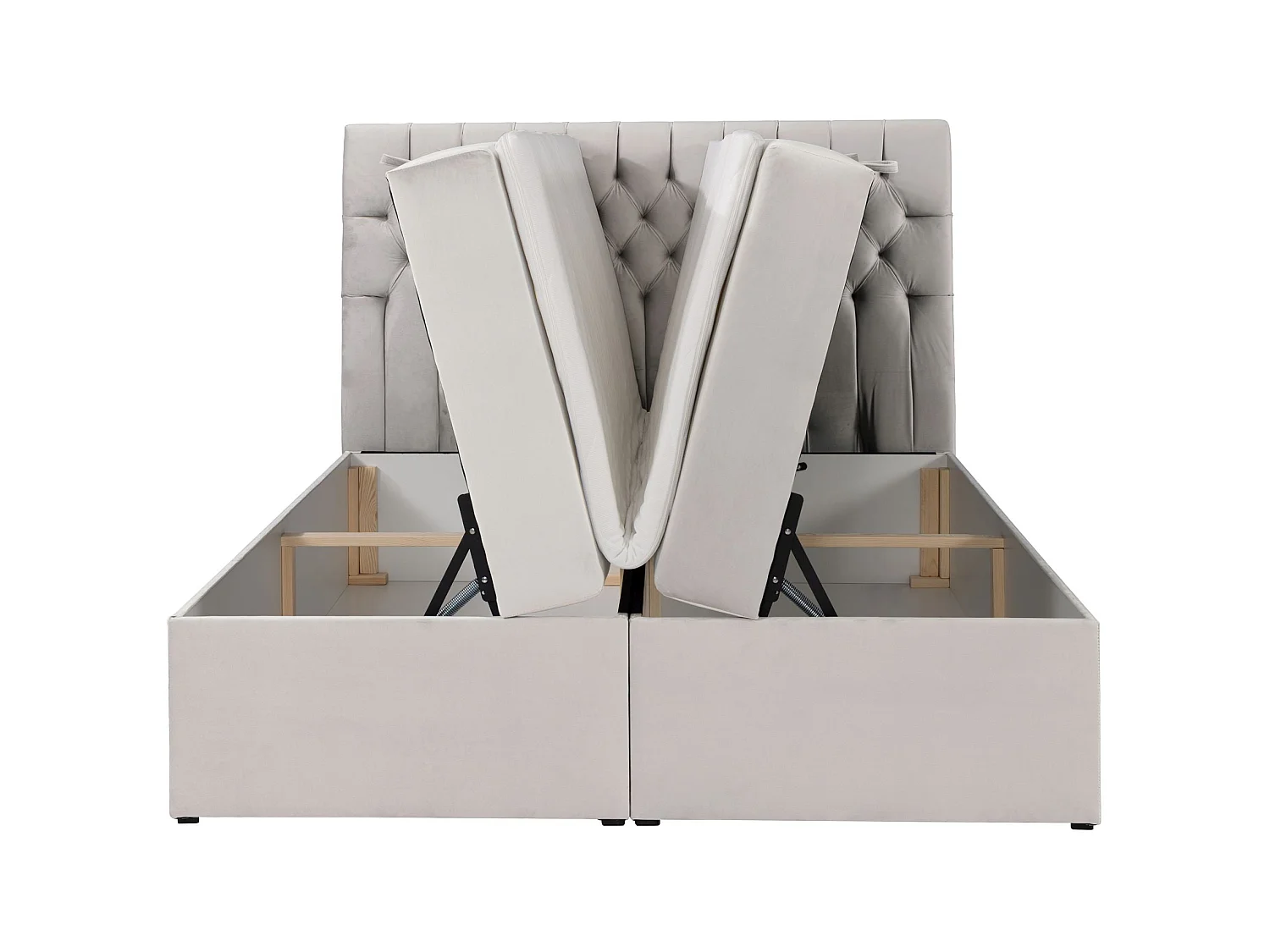 Lit boxspring 140×200 – avec matelas et surmatelas – velours – beige clair – DAISSY