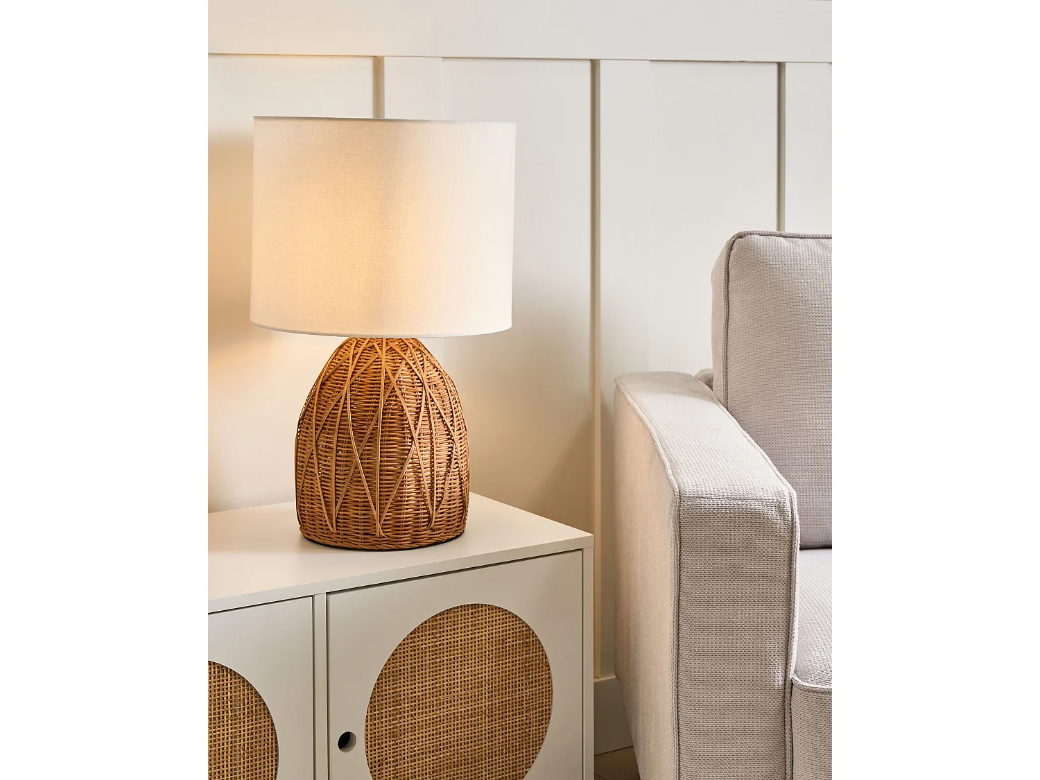 Lampe à poser NILWALA Rotin Naturel