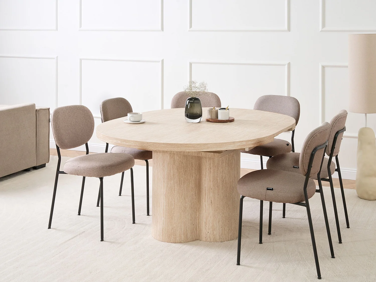 Table de salle à manger extensible MORAINE Effet travertin 120 cm 120/160 cm