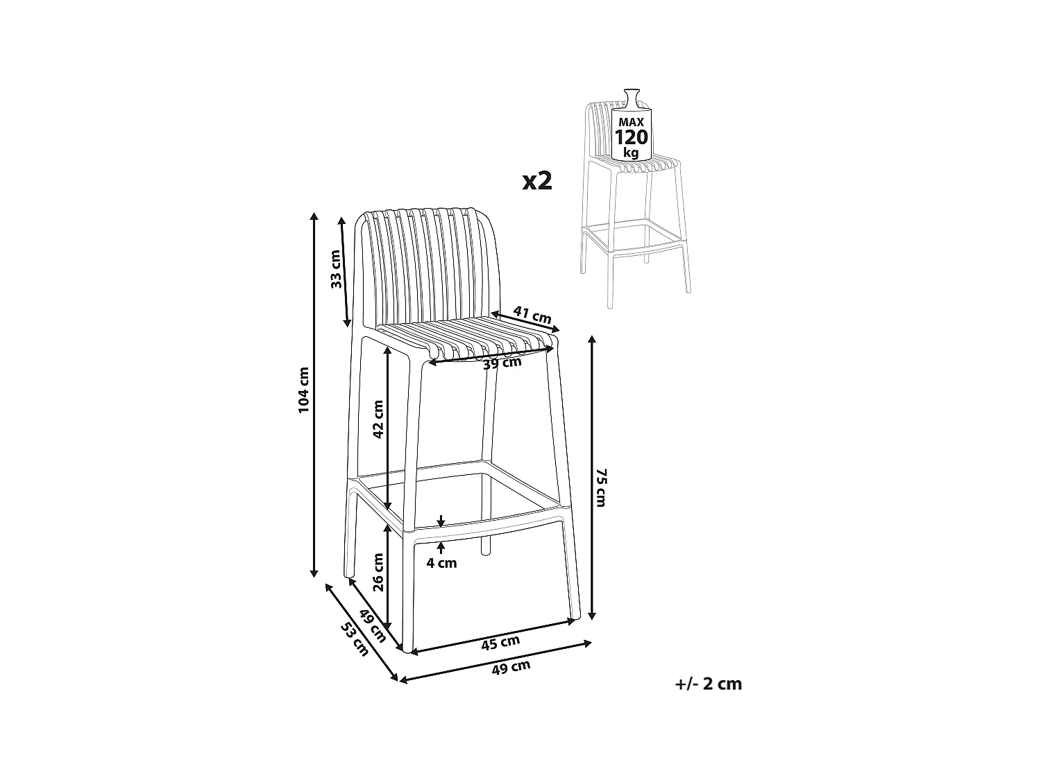 Lot de 2 chaises de bar ARICCIA 2 en 1 Matière synthétique Rouge clair
