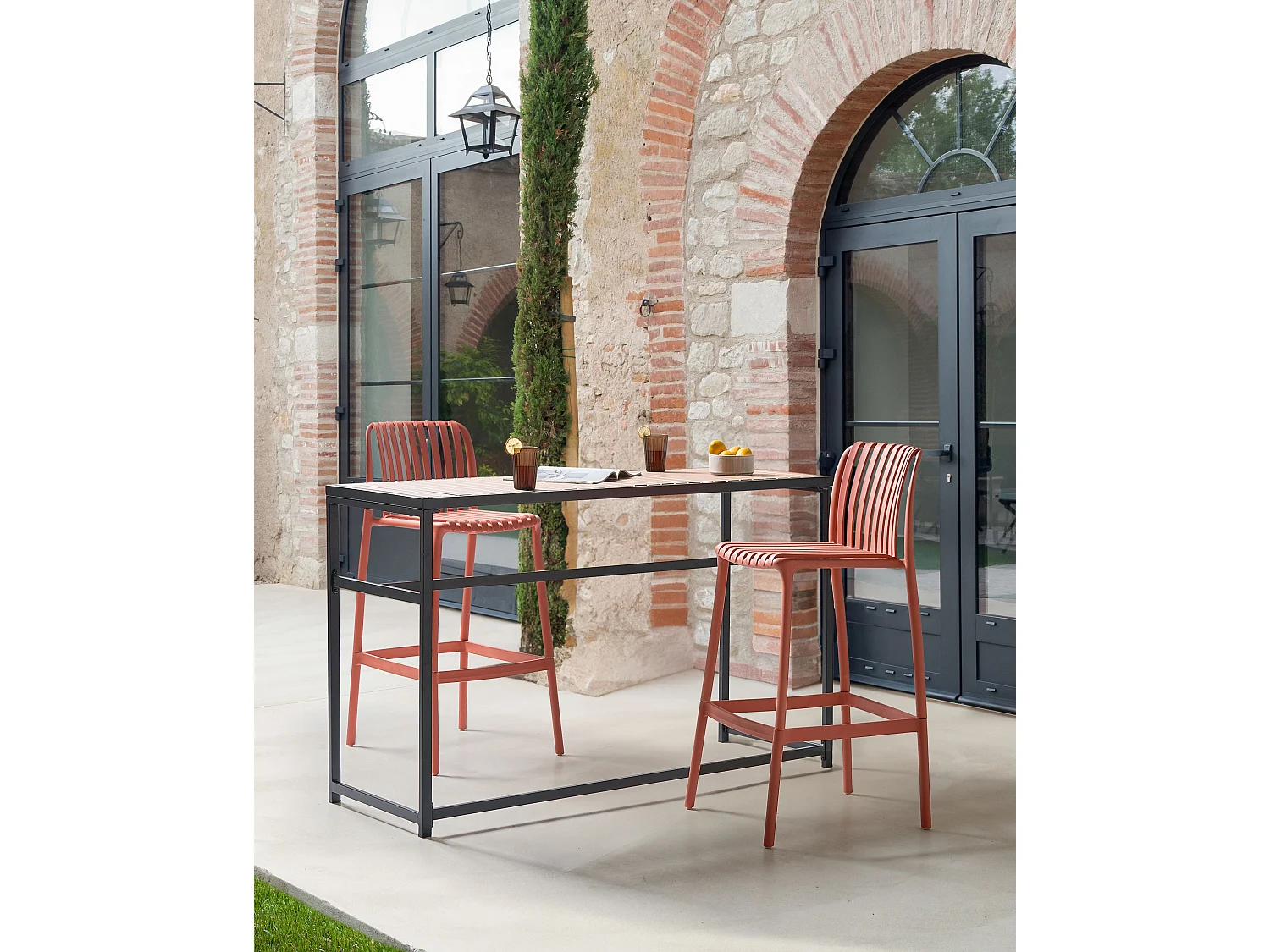 Lot de 2 chaises de bar ARICCIA 2 en 1 Matière synthétique Rouge clair