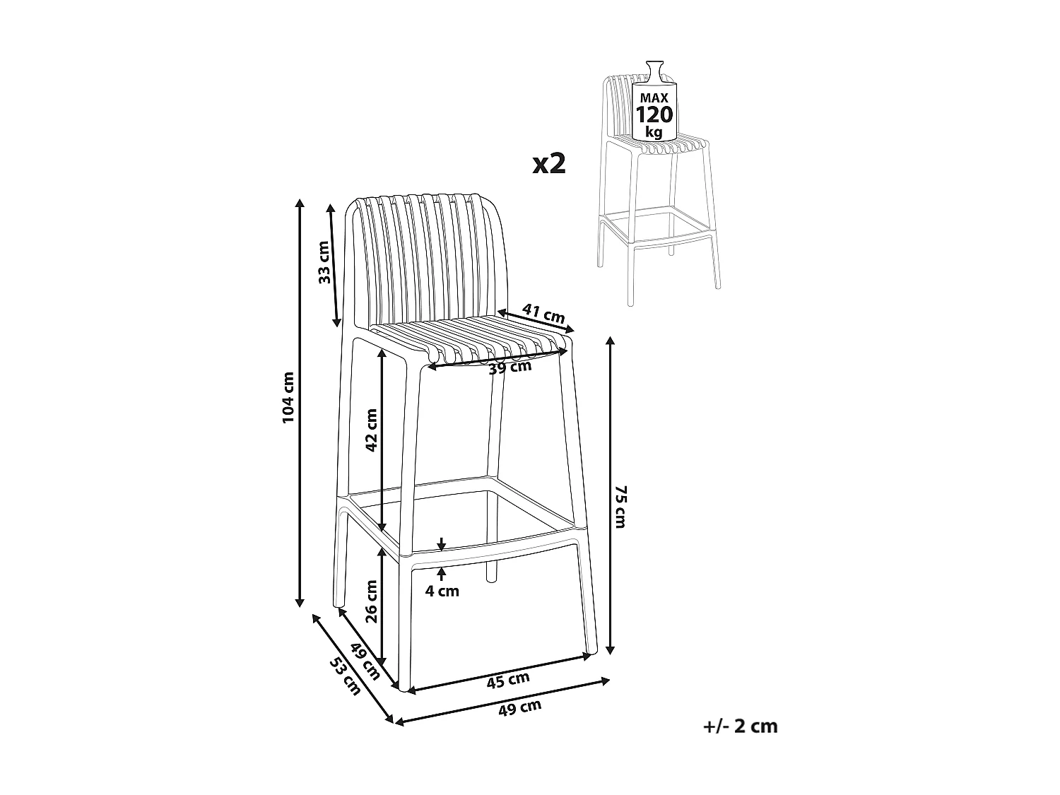 Lot de 2 chaises de bar ARICCIA 2 en 1 Matière synthétique Rouge clair