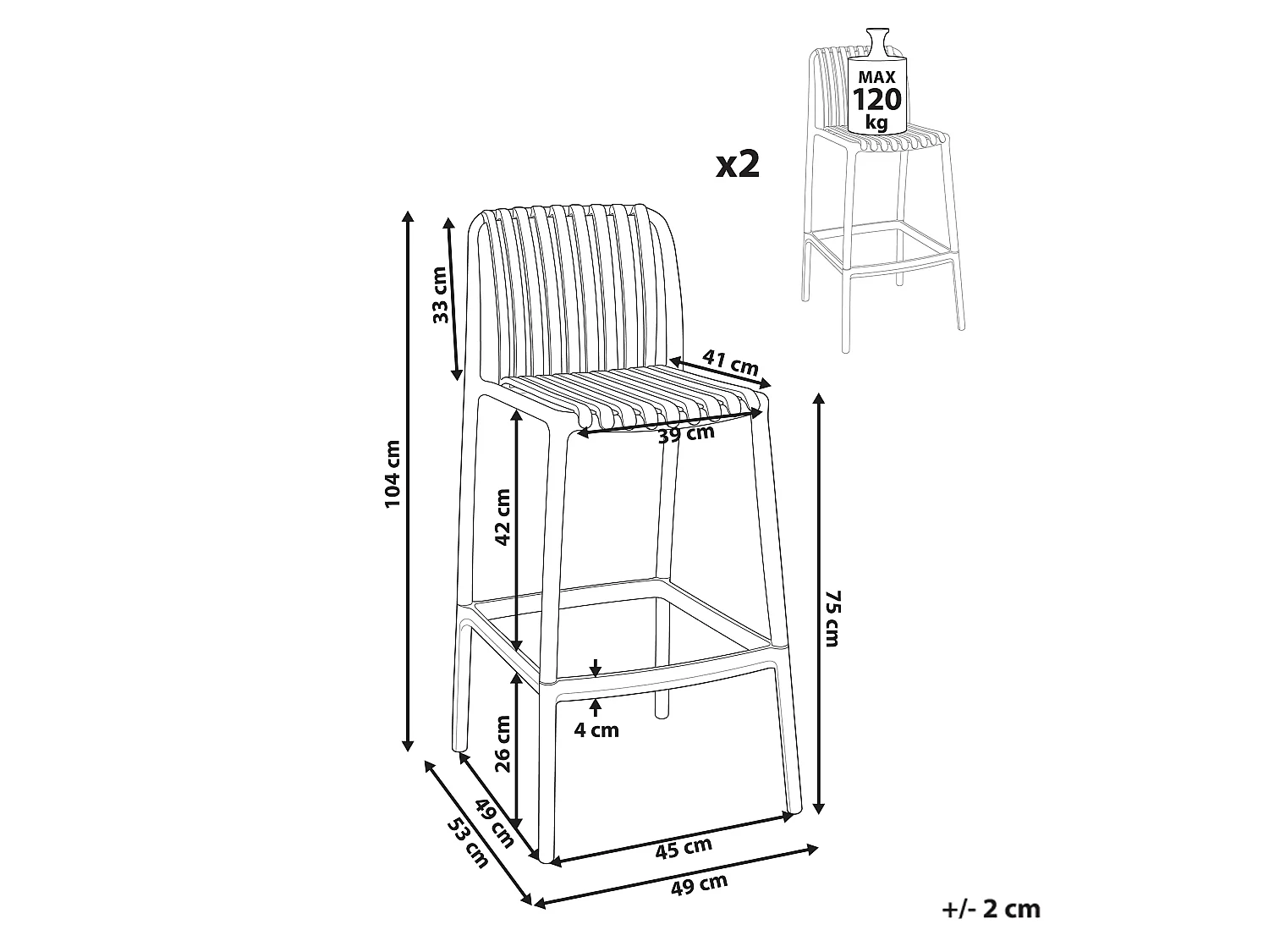 Lot de 2 chaises de bar ARICCIA 2 en 1 Matière synthétique Rouge clair