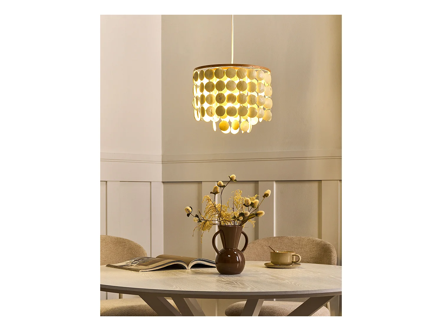 Lustre PARANGI Coquille de noix de coco Beige clair