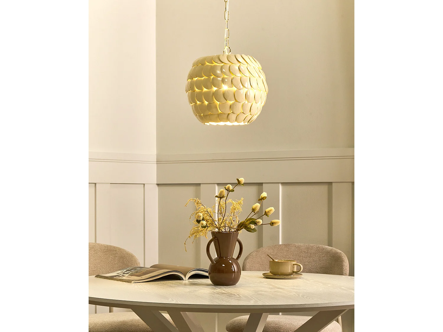 Lampe suspension MASKELIYA Coquille de noix de coco Beige
