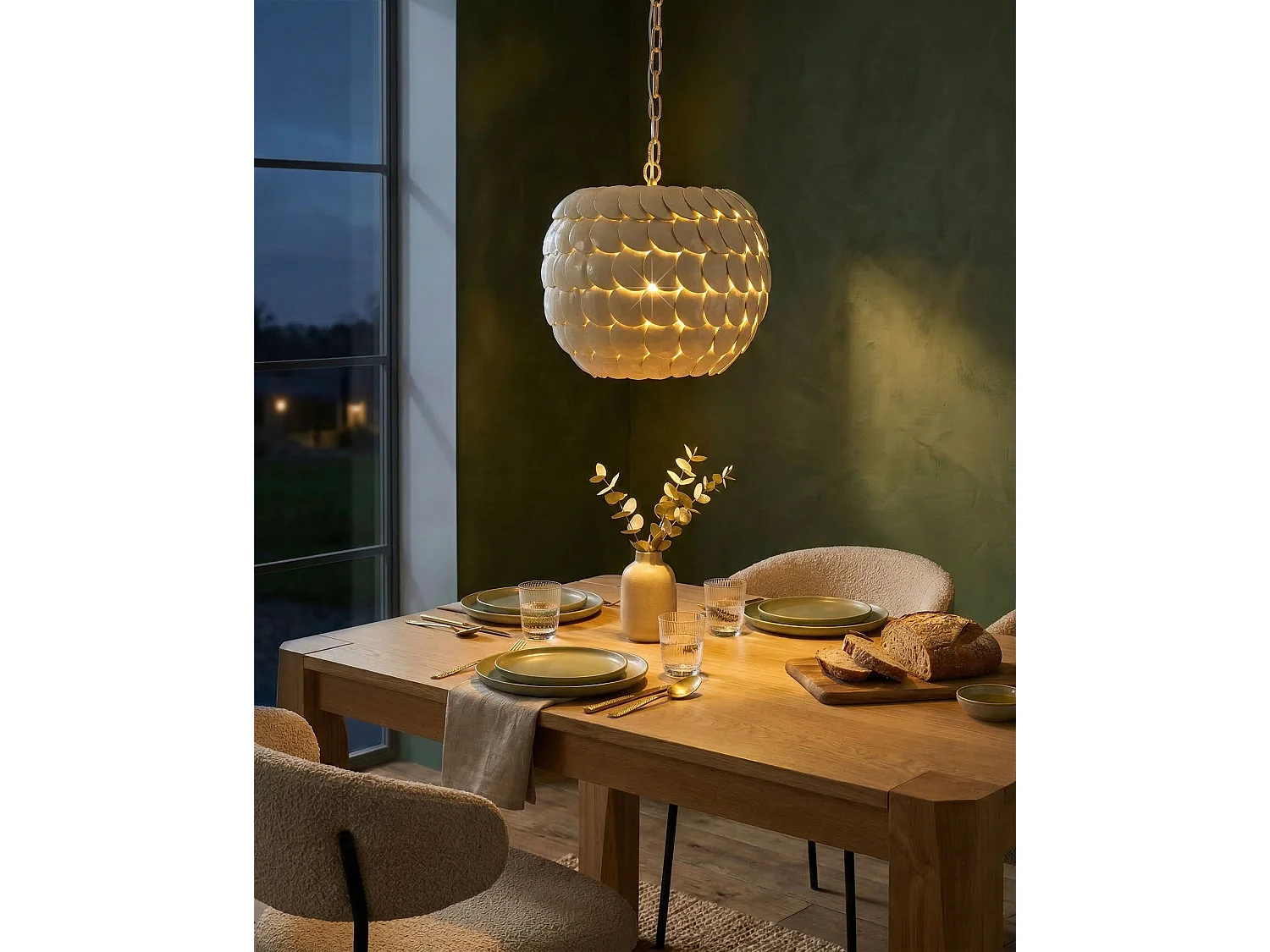 Lampe suspension MASKELIYA Coquille de noix de coco Beige
