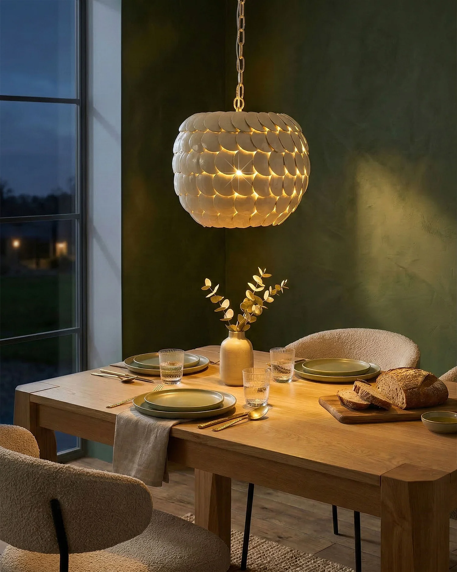 Lampe suspension MASKELIYA Coquille de noix de coco Beige