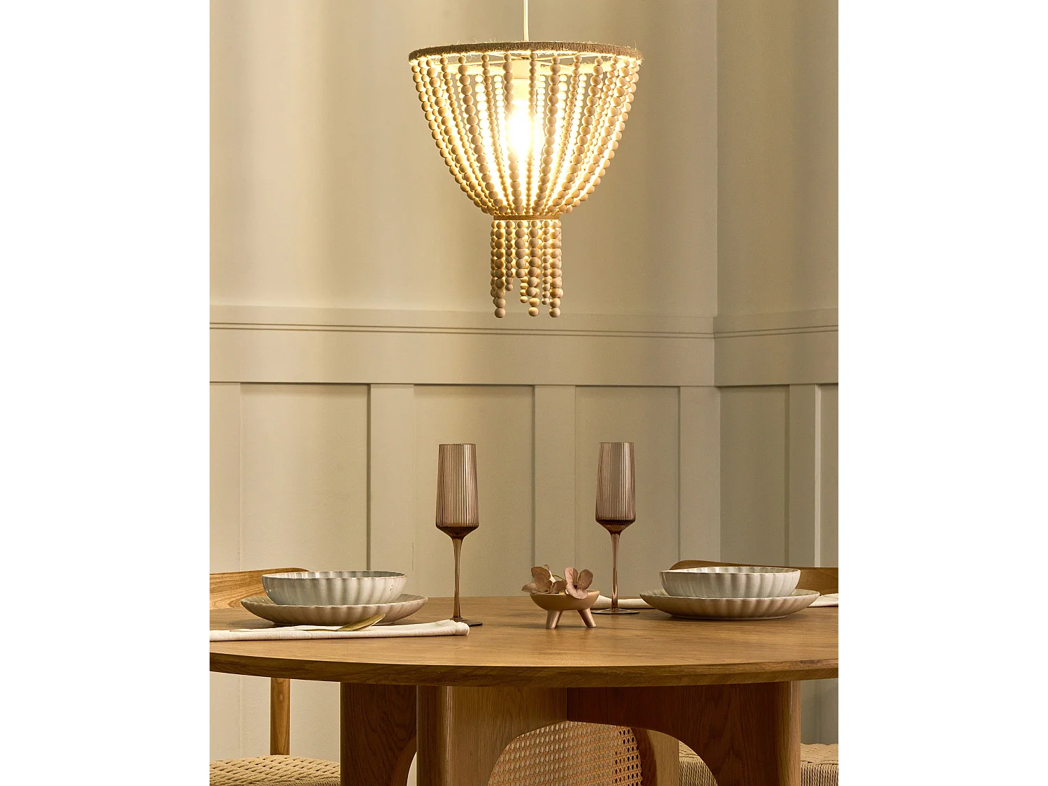 Chandelier PUSWELI Wood Light Brown