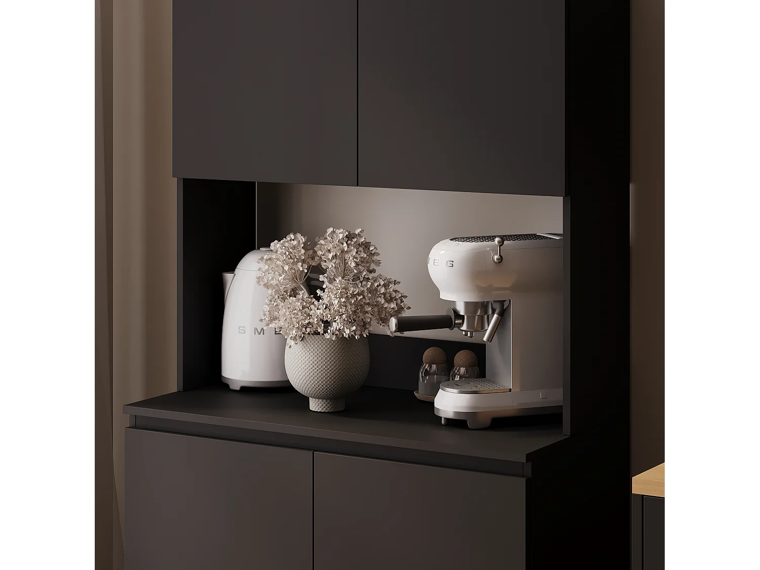 Wysoka szafka kuchenna ESTER – Witryna, kredens i blat roboczy 100x50 cm – Styl wiejski