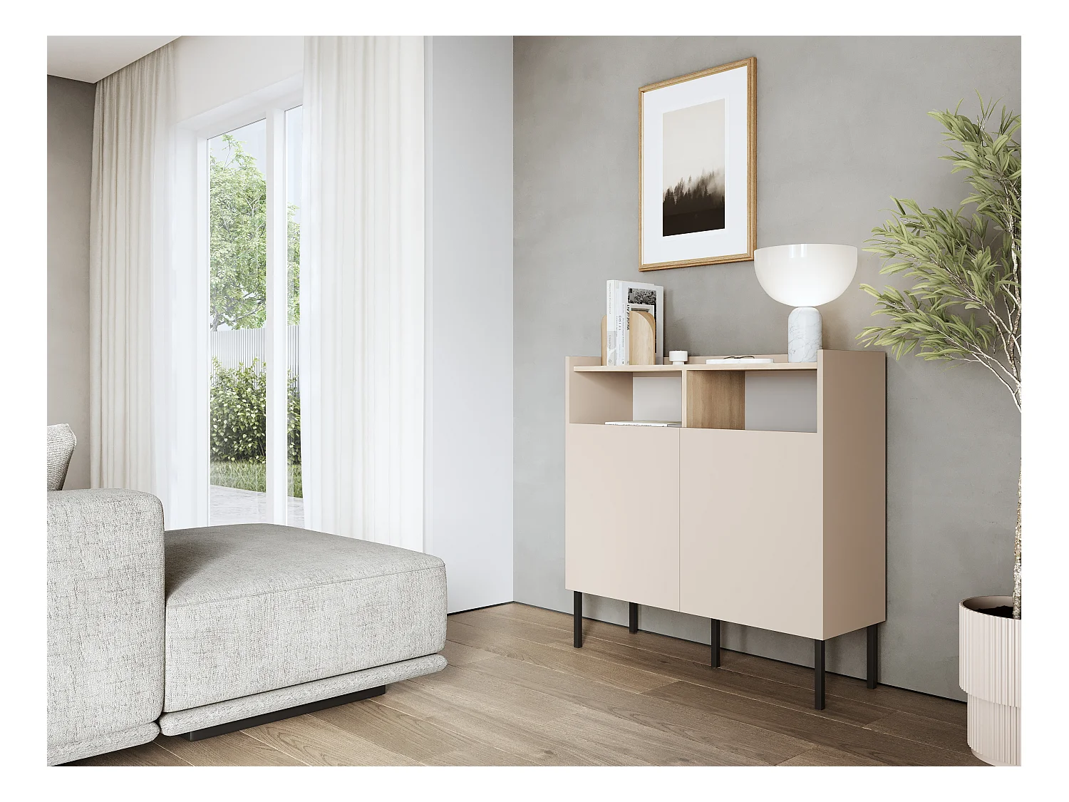 Kommode 100 x 35 x 100 cm – Sideboard mit Türen, Metallfüßen, mattes Wohnzimmermöbel