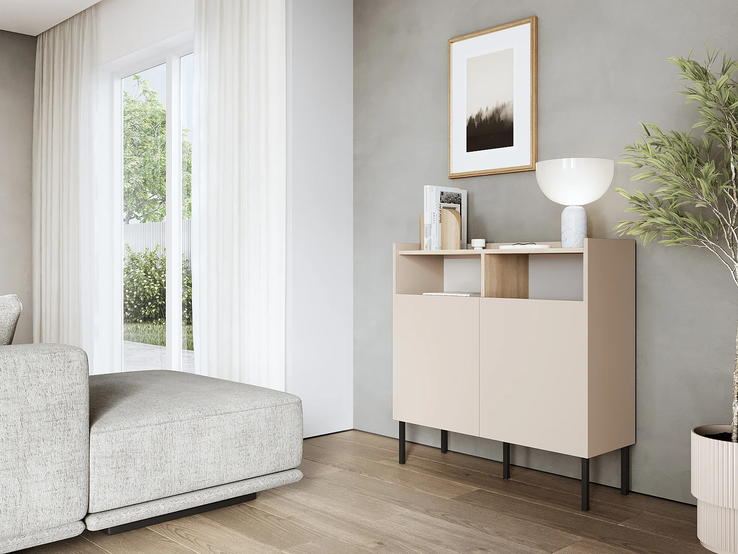 Aparador 100 x 35 x 100 cm – Móvel com portas, pés de metal, acabamento mate para sala de estar