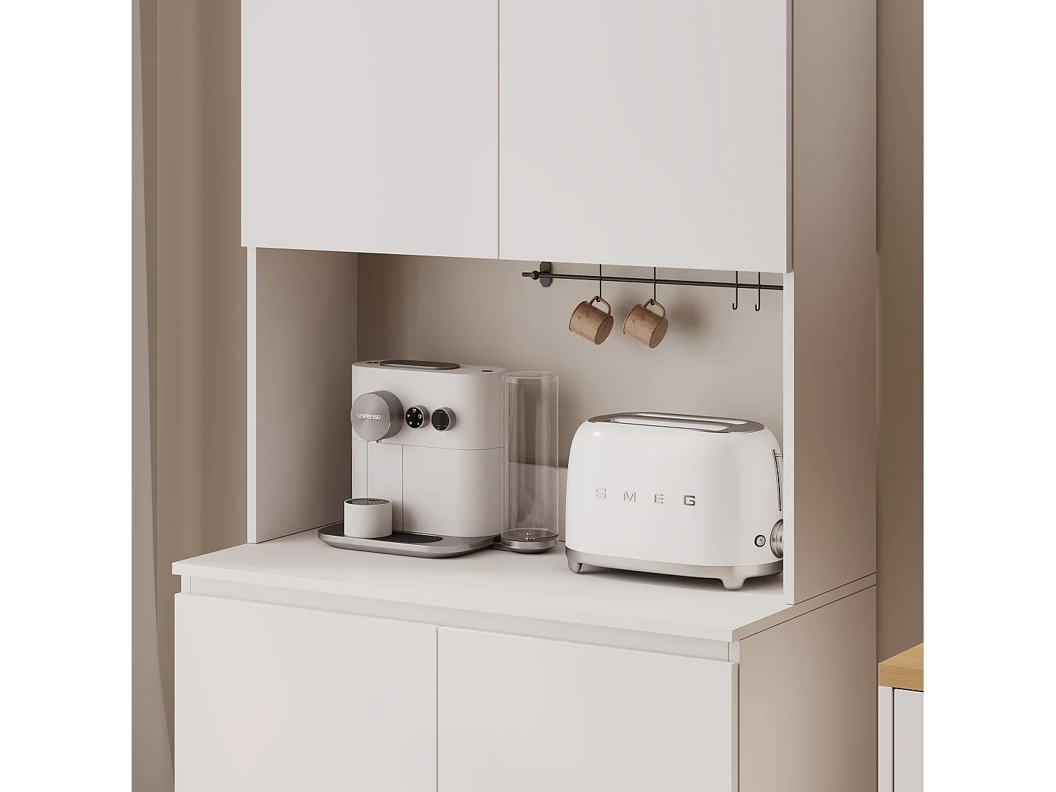 Wysoka szafka kuchenna ESTER – Witryna, kredens i blat roboczy 100x50 cm – Styl wiejski