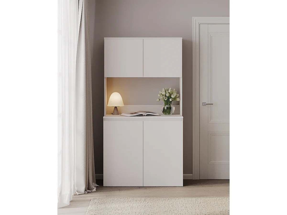 Wysoka szafka kuchenna ESTER – Witryna, kredens i blat roboczy 100x50 cm – Styl wiejski