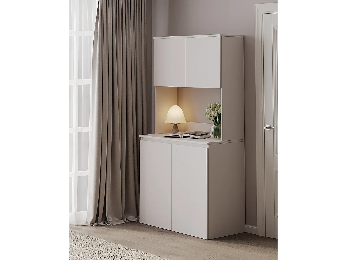 Wysoka szafka kuchenna ESTER – Witryna, kredens i blat roboczy 100x50 cm – Styl wiejski