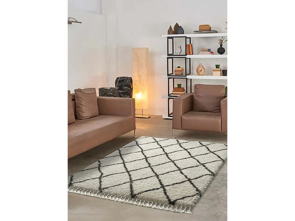 Tapis intérieur - shaggy uni - blanc - 120 x 170 cm - SAMIRA