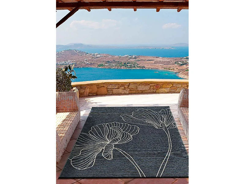 Alfombra exterior  - floral - gris - 77 x 150 cm - VELVET
