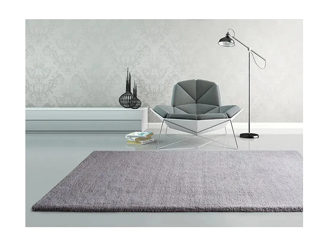 Tapis intérieur - shaggy uni - argent - 60 x 110 cm - SHANGHAI