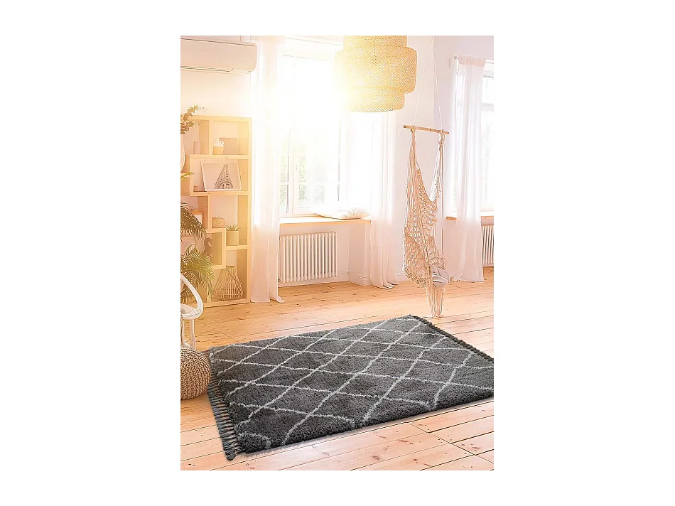 Tapis intérieur - shaggy uni - gris - 140 x 200 cm - SAMIRA