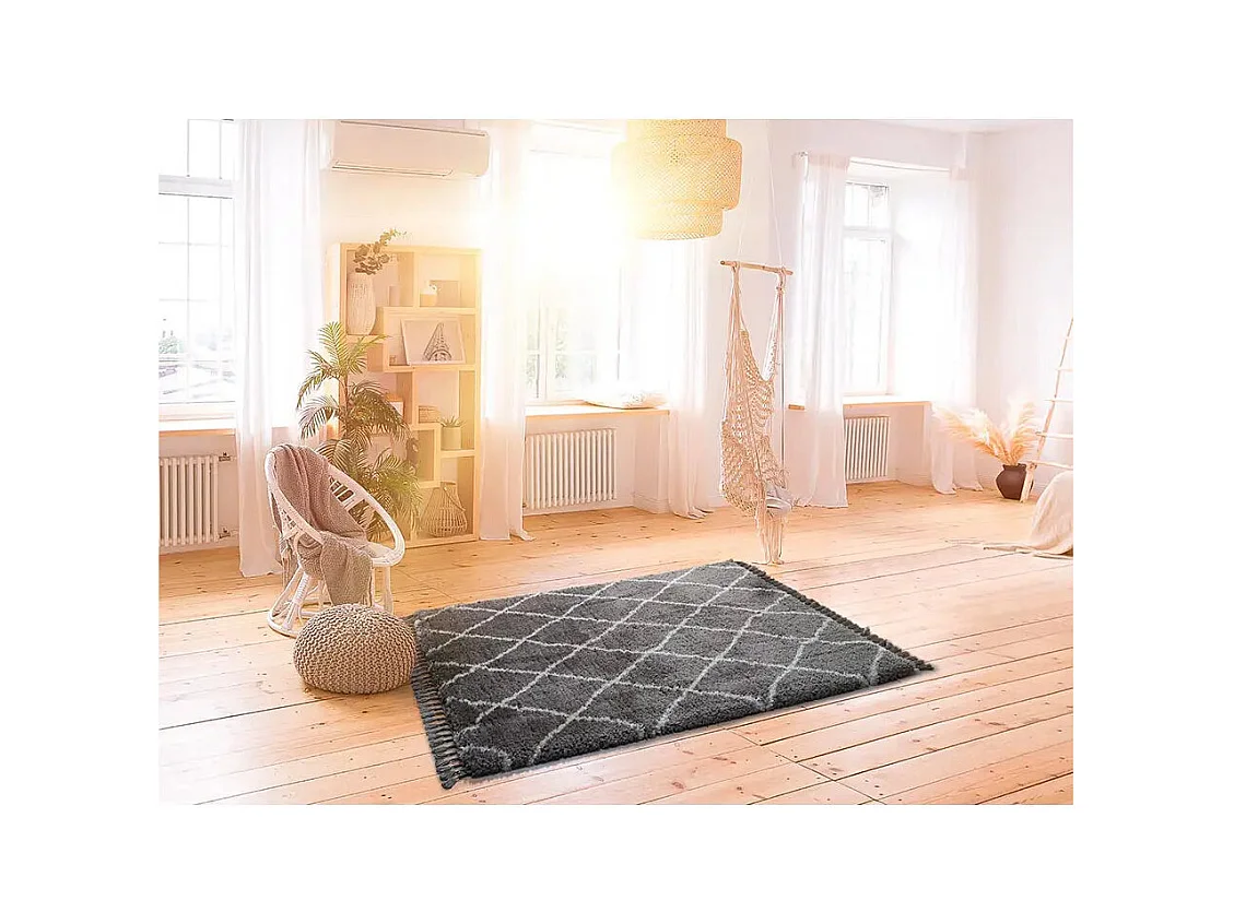 Tapis intérieur - shaggy uni - gris - 140 x 200 cm - SAMIRA