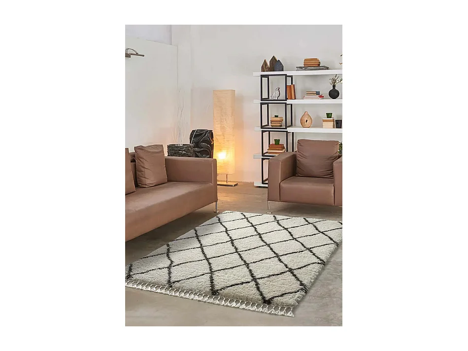 Hochflorteppich - einfarbig shaggy - weiß - 140x200 cm - SAMIRA