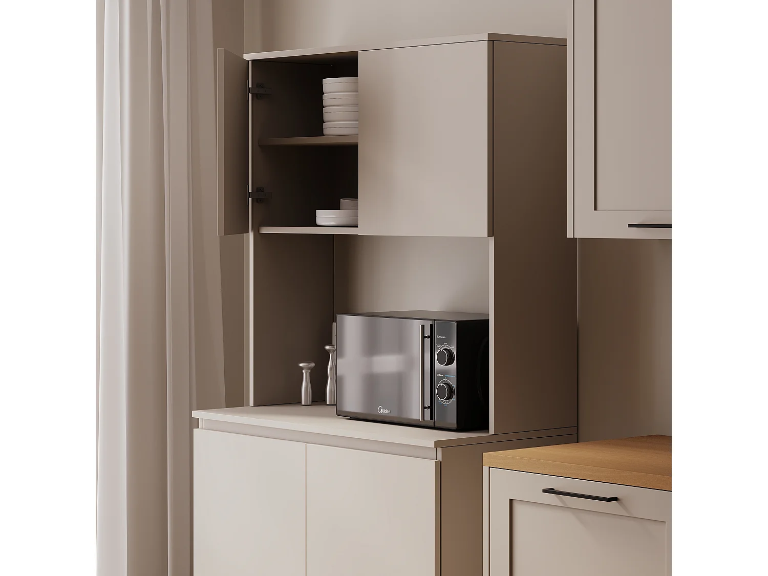 Meuble de cuisine haut ESTER – Vitrine, buffet et plan de travail 100x50 cm – Style campagne