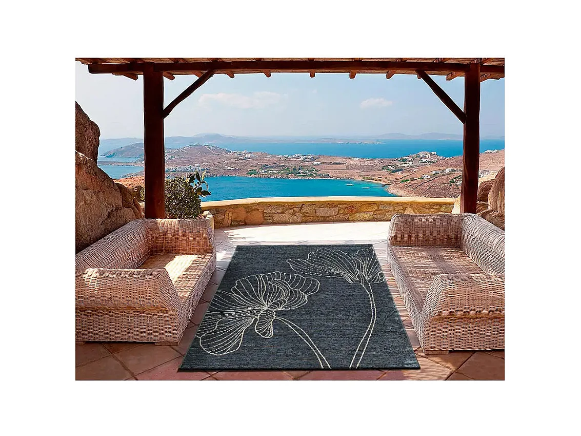 Tapis extérieur - fleurs - gris - 130 x 190 cm - VELVET