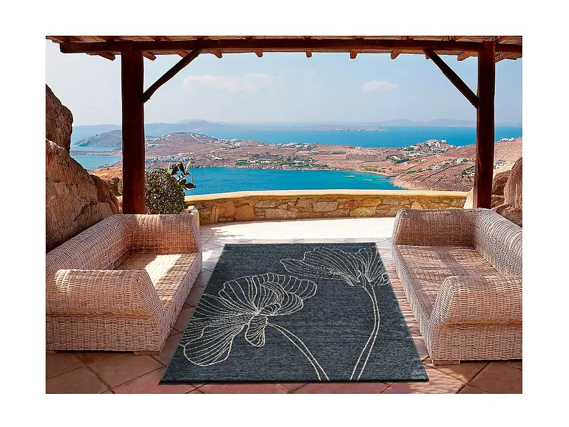 Tapis extérieur - fleurs - gris - 130 x 190 cm - VELVET
