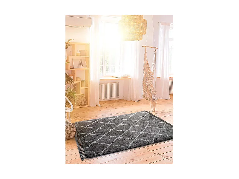 Hochflorteppich - einfarbig shaggy - grau - 120x170 cm - SAMIRA