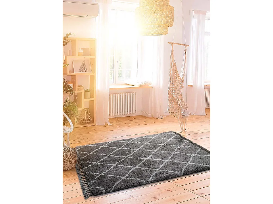 Tapis intérieur - shaggy uni - gris - 120 x 170 cm - SAMIRA