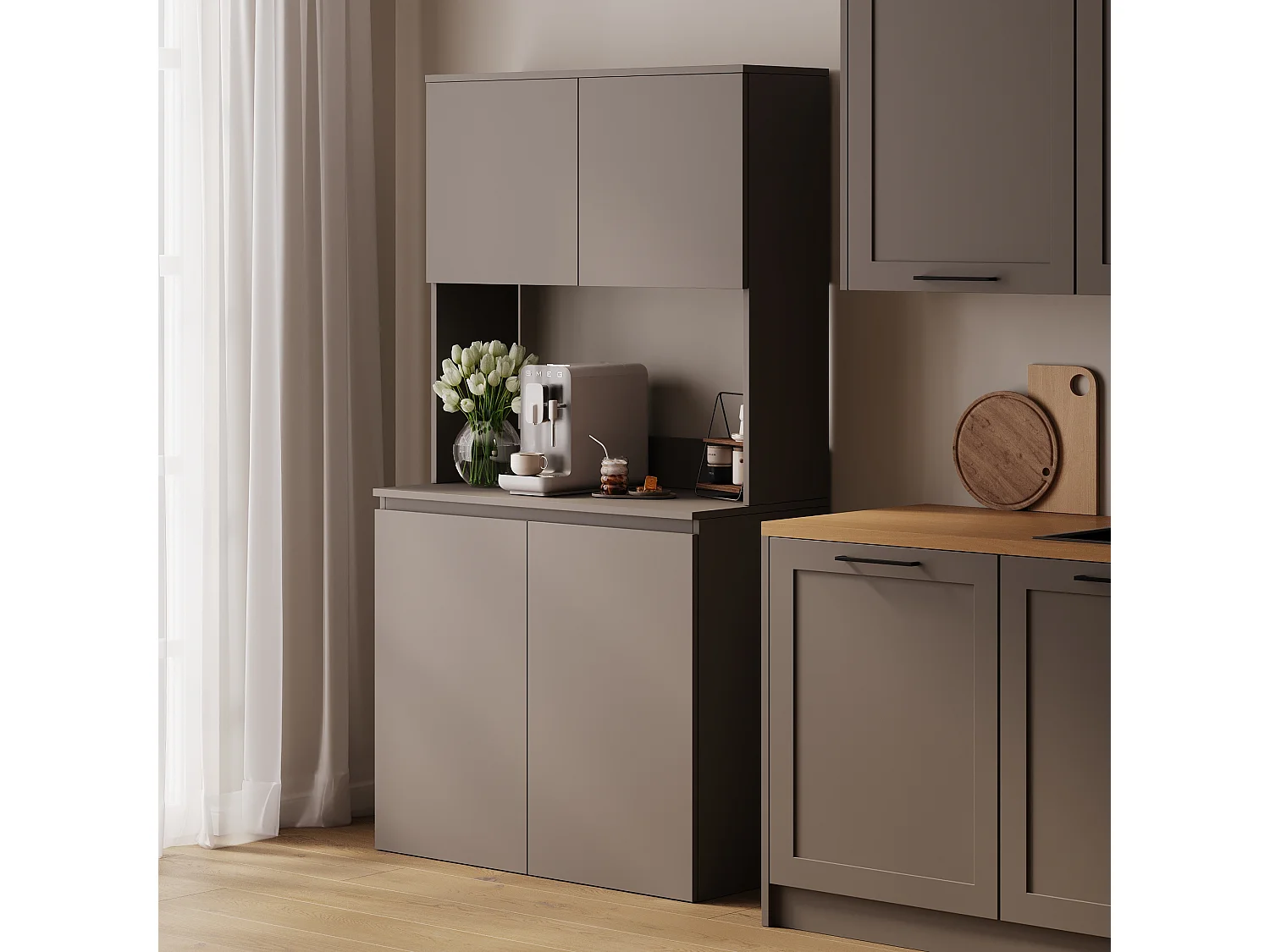 Meuble de cuisine haut ESTER – Vitrine, buffet et plan de travail 100x50 cm – Style campagne